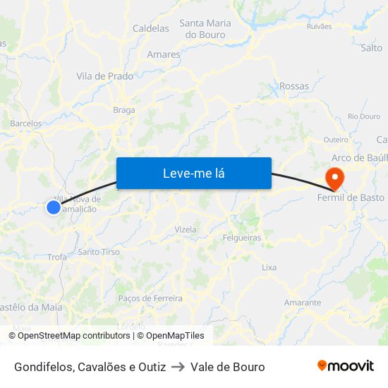 Gondifelos, Cavalões e Outiz to Vale de Bouro map