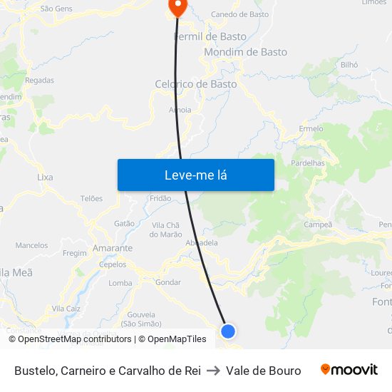 Bustelo, Carneiro e Carvalho de Rei to Vale de Bouro map