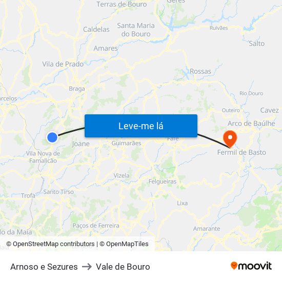 Arnoso e Sezures to Vale de Bouro map