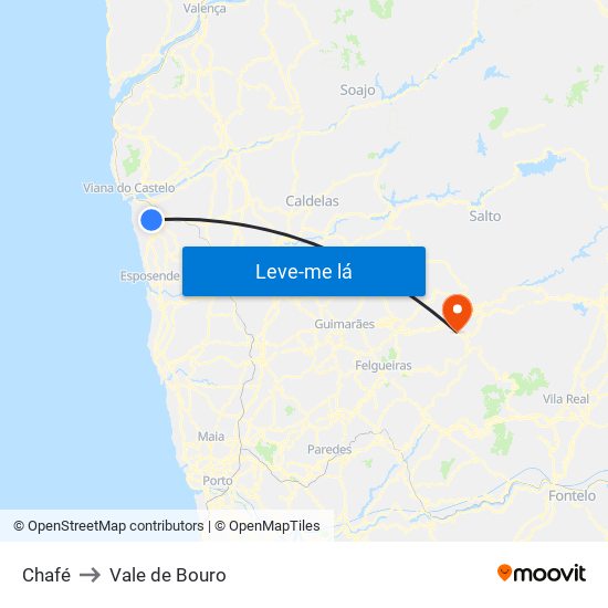 Chafé to Vale de Bouro map