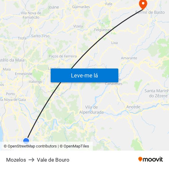 Mozelos to Vale de Bouro map