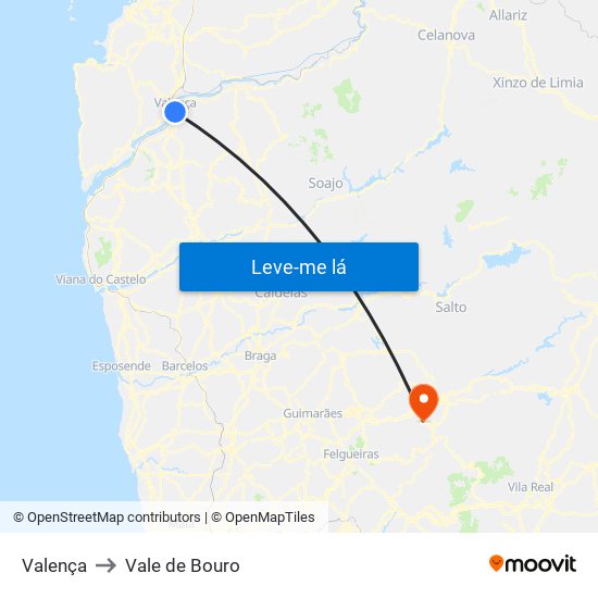 Valença to Vale de Bouro map