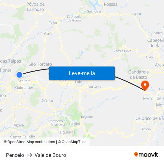 Pencelo to Vale de Bouro map