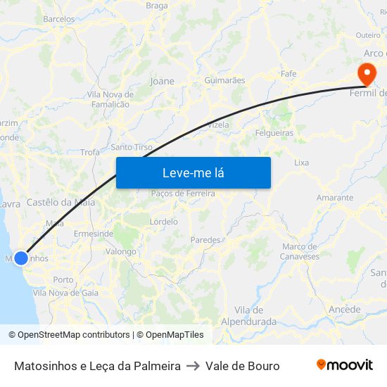 Matosinhos e Leça da Palmeira to Vale de Bouro map