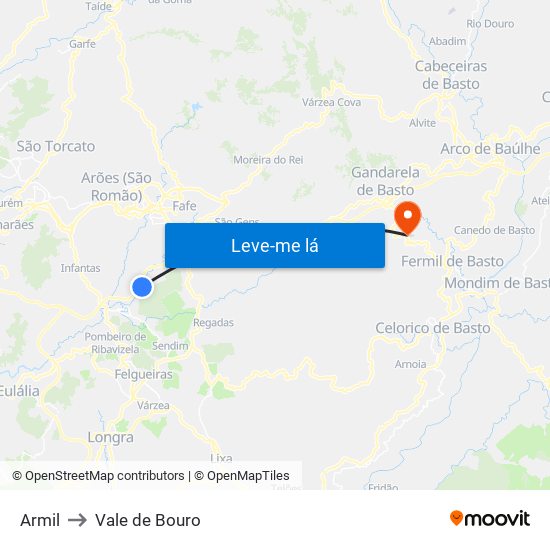 Armil to Vale de Bouro map