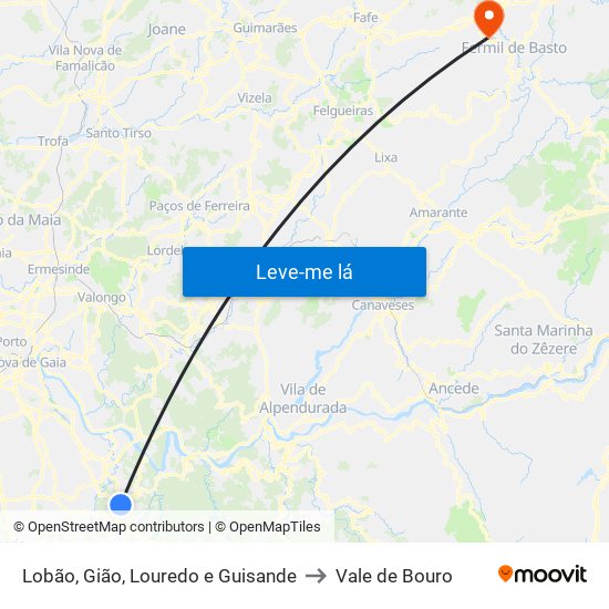 Lobão, Gião, Louredo e Guisande to Vale de Bouro map
