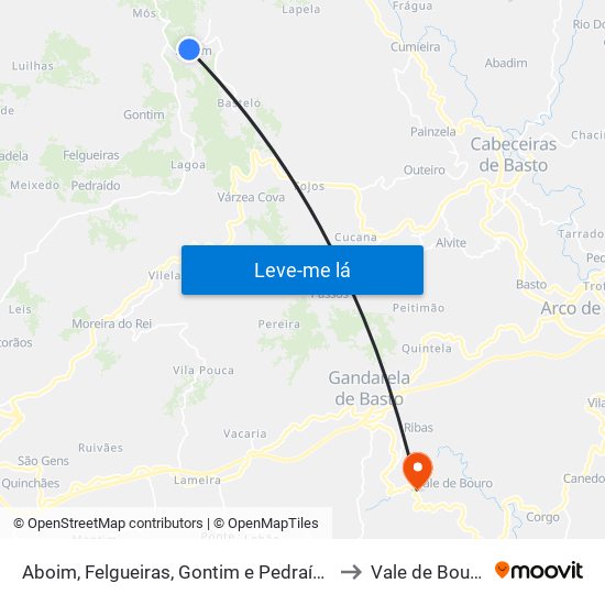 Aboim, Felgueiras, Gontim e Pedraído to Vale de Bouro map