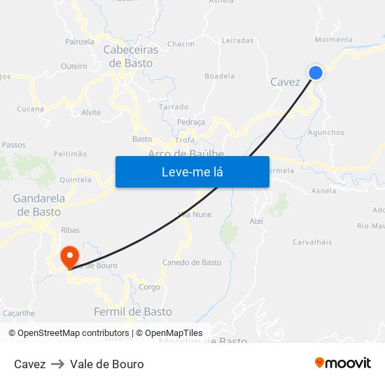 Cavez to Vale de Bouro map