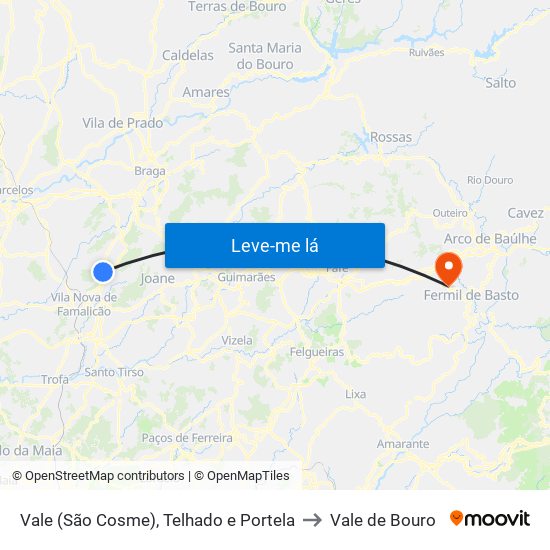 Vale (São Cosme), Telhado e Portela to Vale de Bouro map