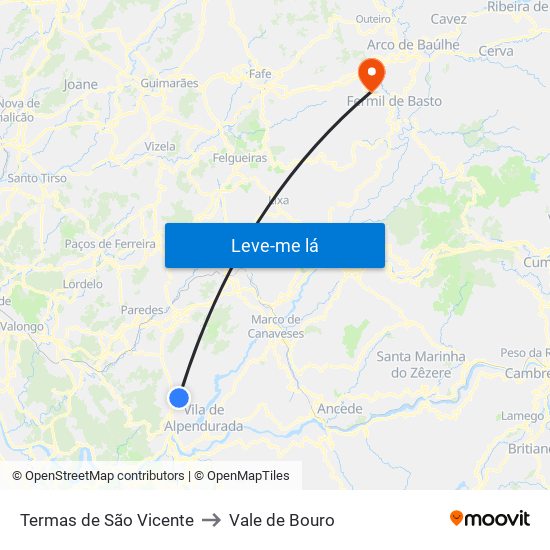 Termas de São Vicente to Vale de Bouro map