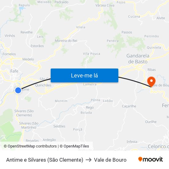 Antime e Silvares (São Clemente) to Vale de Bouro map