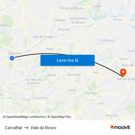 Carvalhal to Vale de Bouro map
