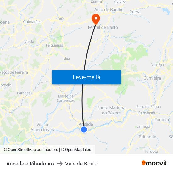 Ancede e Ribadouro to Vale de Bouro map