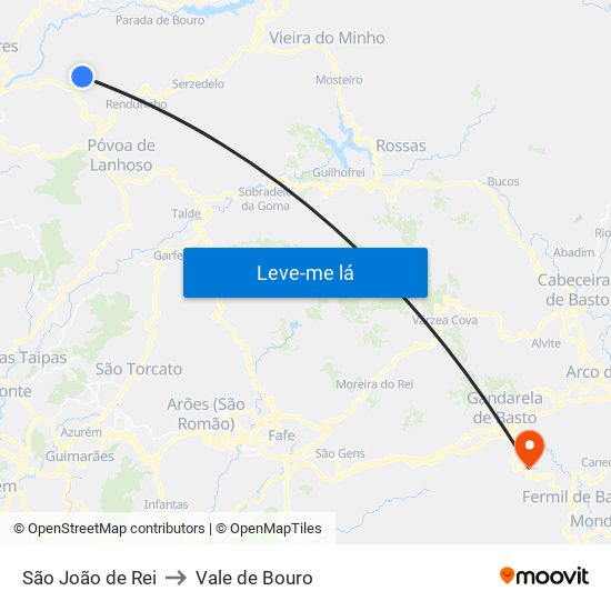 São João de Rei to Vale de Bouro map