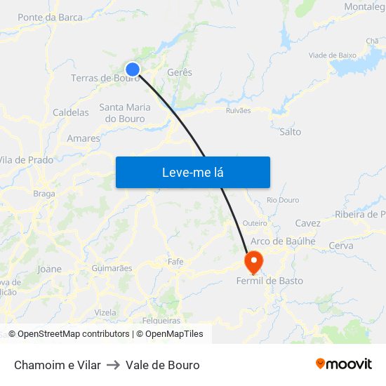 Chamoim e Vilar to Vale de Bouro map