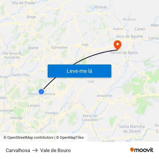 Carvalhosa to Vale de Bouro map