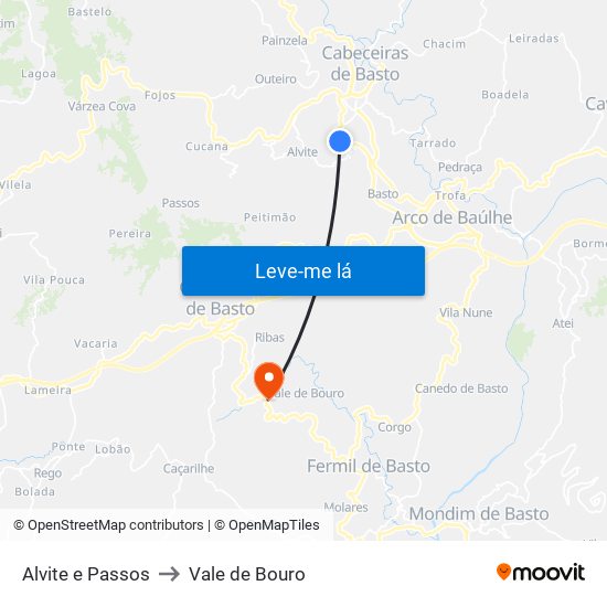 Alvite e Passos to Vale de Bouro map