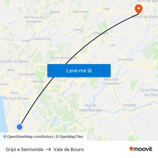 Grijó e Sermonde to Vale de Bouro map