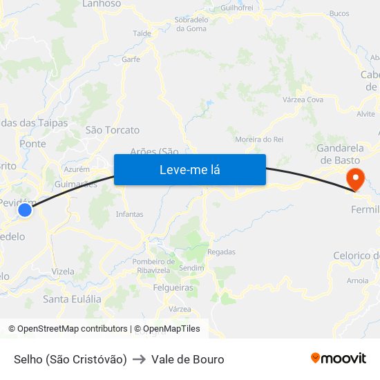 Selho (São Cristóvão) to Vale de Bouro map