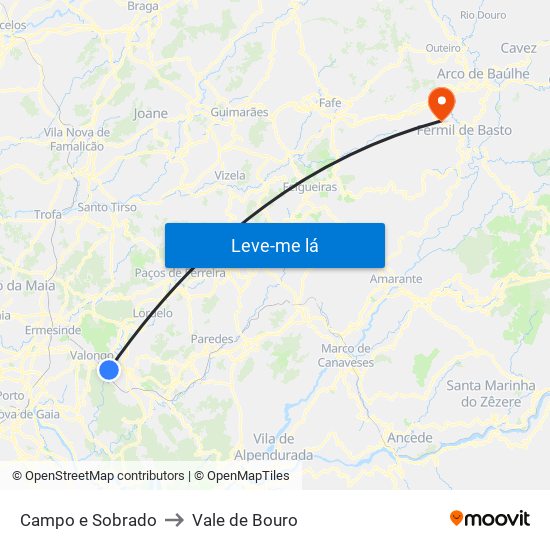 Campo e Sobrado to Vale de Bouro map
