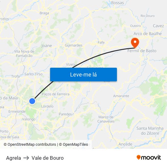 Agrela to Vale de Bouro map