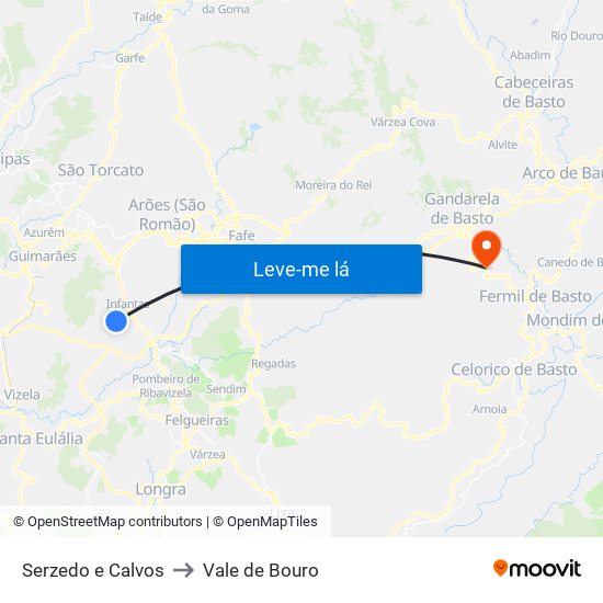 Serzedo e Calvos to Vale de Bouro map