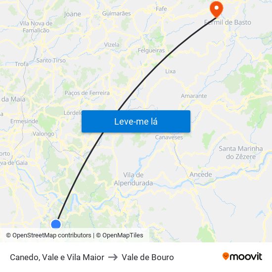 Canedo, Vale e Vila Maior to Vale de Bouro map