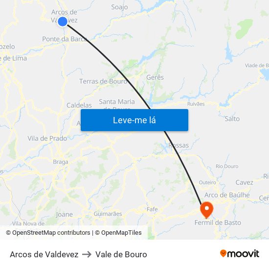 Arcos de Valdevez to Vale de Bouro map