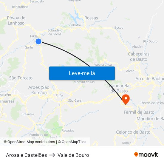 Arosa e Castelões to Vale de Bouro map