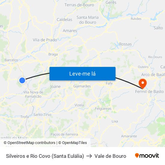 Silveiros e Rio Covo (Santa Eulália) to Vale de Bouro map