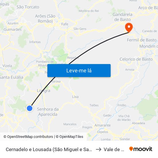 Cernadelo e Lousada (São Miguel e Santa Margarida) to Vale de Bouro map