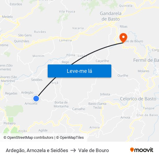 Ardegão, Arnozela e Seidões to Vale de Bouro map