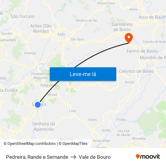 Pedreira, Rande e Sernande to Vale de Bouro map