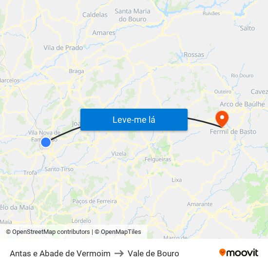 Antas e Abade de Vermoim to Vale de Bouro map