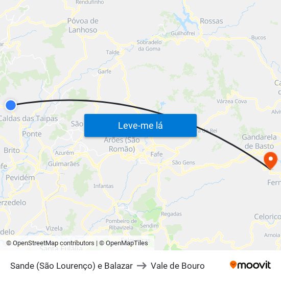 Sande (São Lourenço) e Balazar to Vale de Bouro map