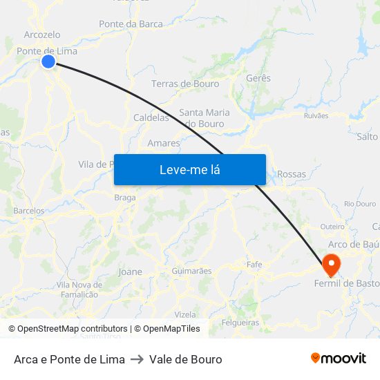 Arca e Ponte de Lima to Vale de Bouro map