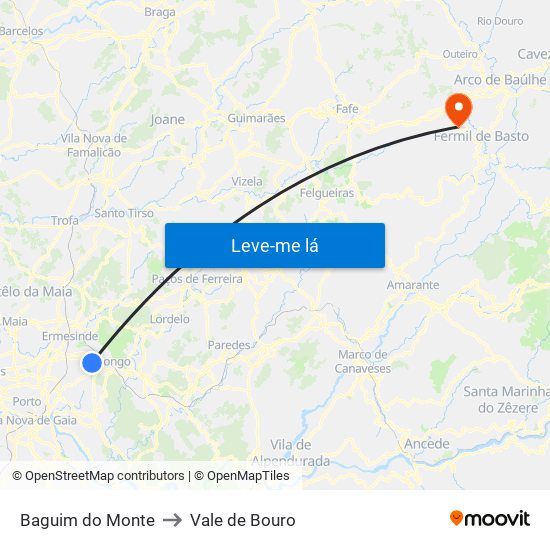 Baguim do Monte to Vale de Bouro map