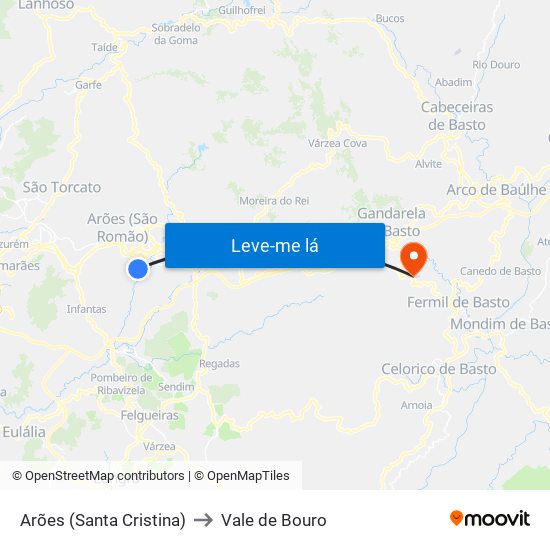 Arões (Santa Cristina) to Vale de Bouro map