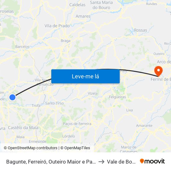 Bagunte, Ferreiró, Outeiro Maior e Parada to Vale de Bouro map