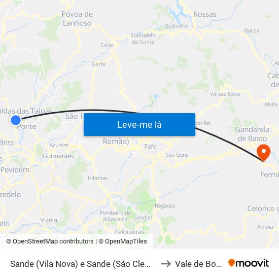 Sande (Vila Nova) e Sande (São Clemente) to Vale de Bouro map
