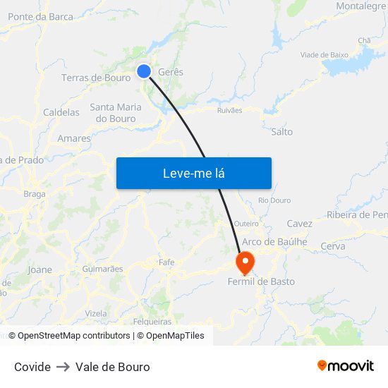 Covide to Vale de Bouro map