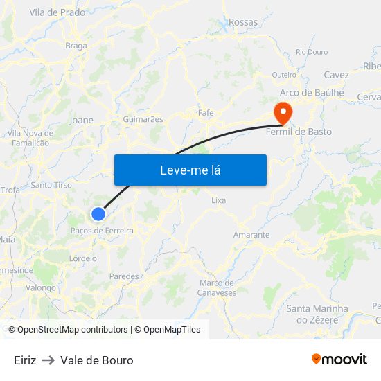 Eiriz to Vale de Bouro map
