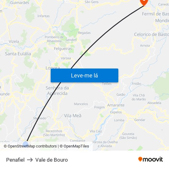 Penafiel to Vale de Bouro map