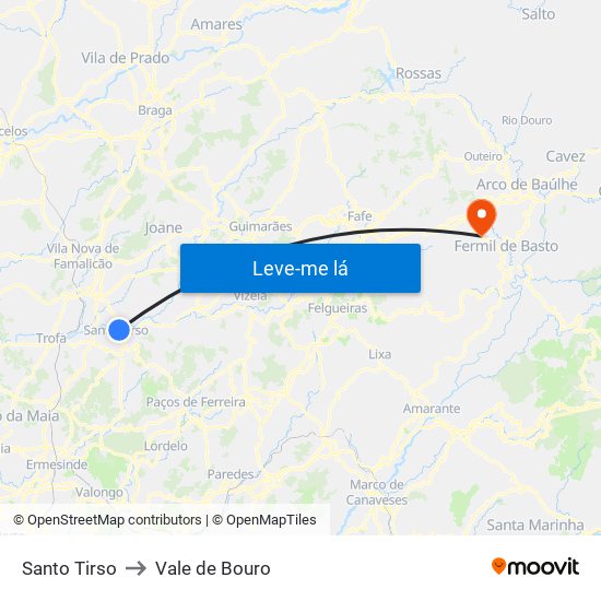 Santo Tirso to Vale de Bouro map