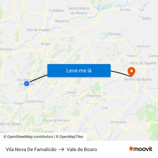 Vila Nova De Famalicão to Vale de Bouro map