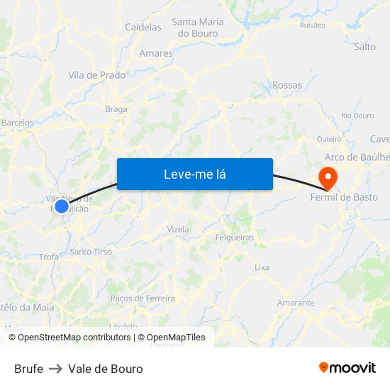 Brufe to Vale de Bouro map