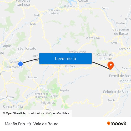 Mesão Frio to Vale de Bouro map