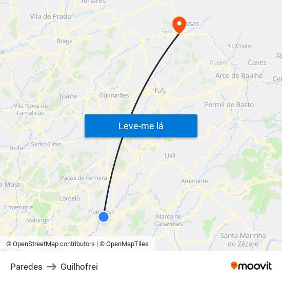 Paredes to Guilhofrei map