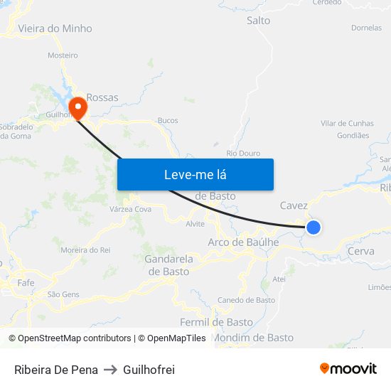 Ribeira De Pena to Guilhofrei map