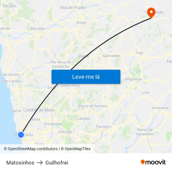 Matosinhos to Guilhofrei map